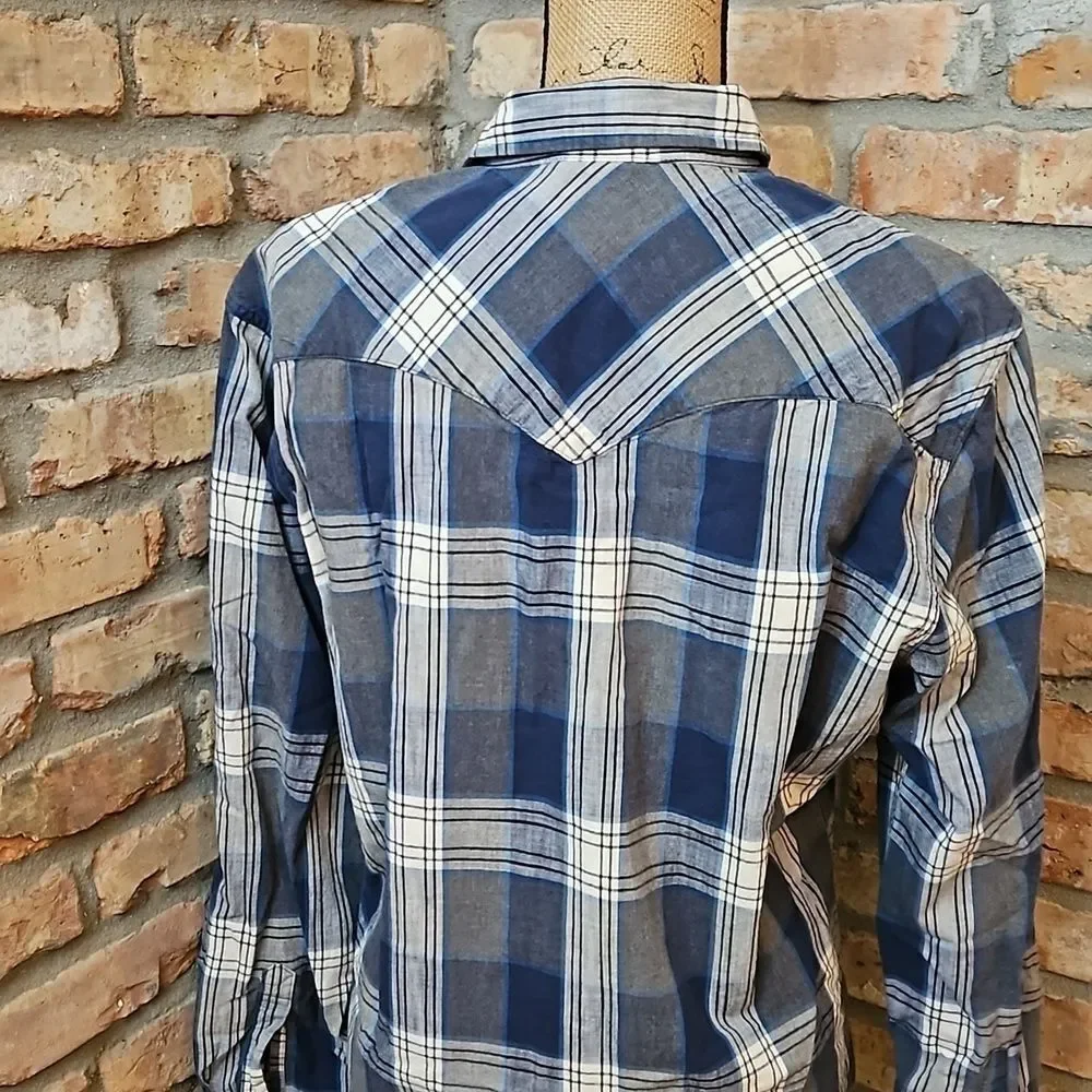 Levi's Men’s Blue Plaid Western Pearl Snap Shirt – Size Large